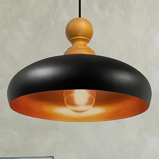 Bamyum Androa Metall Ø40 cm 1 flamming Holz Vintage Hängelampe